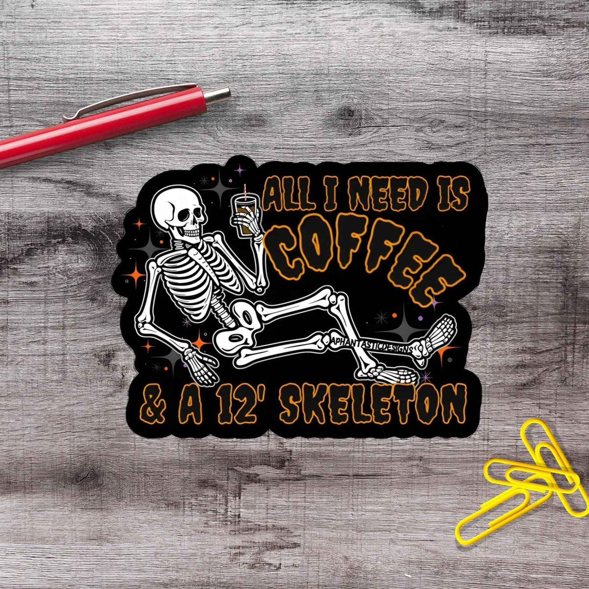 Iced Coffee And 12 Foot Skeleton Halloween Vinyl Sticker