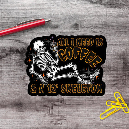 Iced Coffee And 12 Foot Skeleton Halloween Vinyl Sticker - Aphantastic Designs