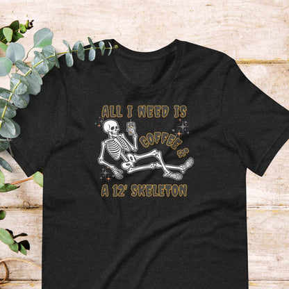 Iced Coffee And Giant Skeleton Halloween T-Shirt - Aphantastic Designs