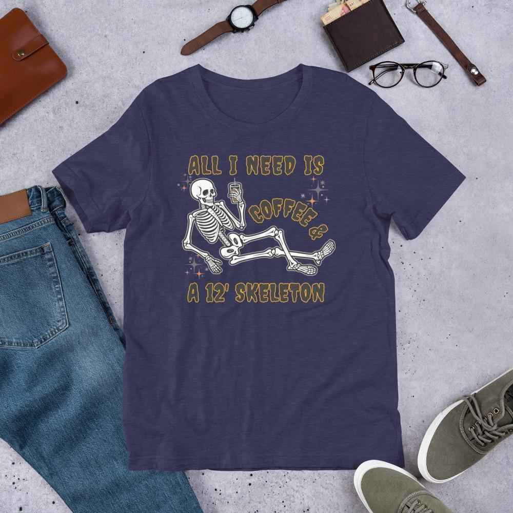 Iced Coffee And Giant Skeleton Halloween T-Shirt