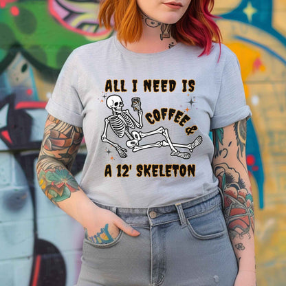 Iced Coffee And Giant Skeleton Halloween T-Shirt