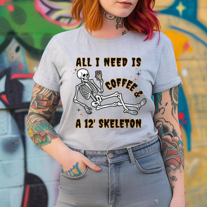 Iced Coffee And Giant Skeleton Halloween T-Shirt - Aphantastic Designs