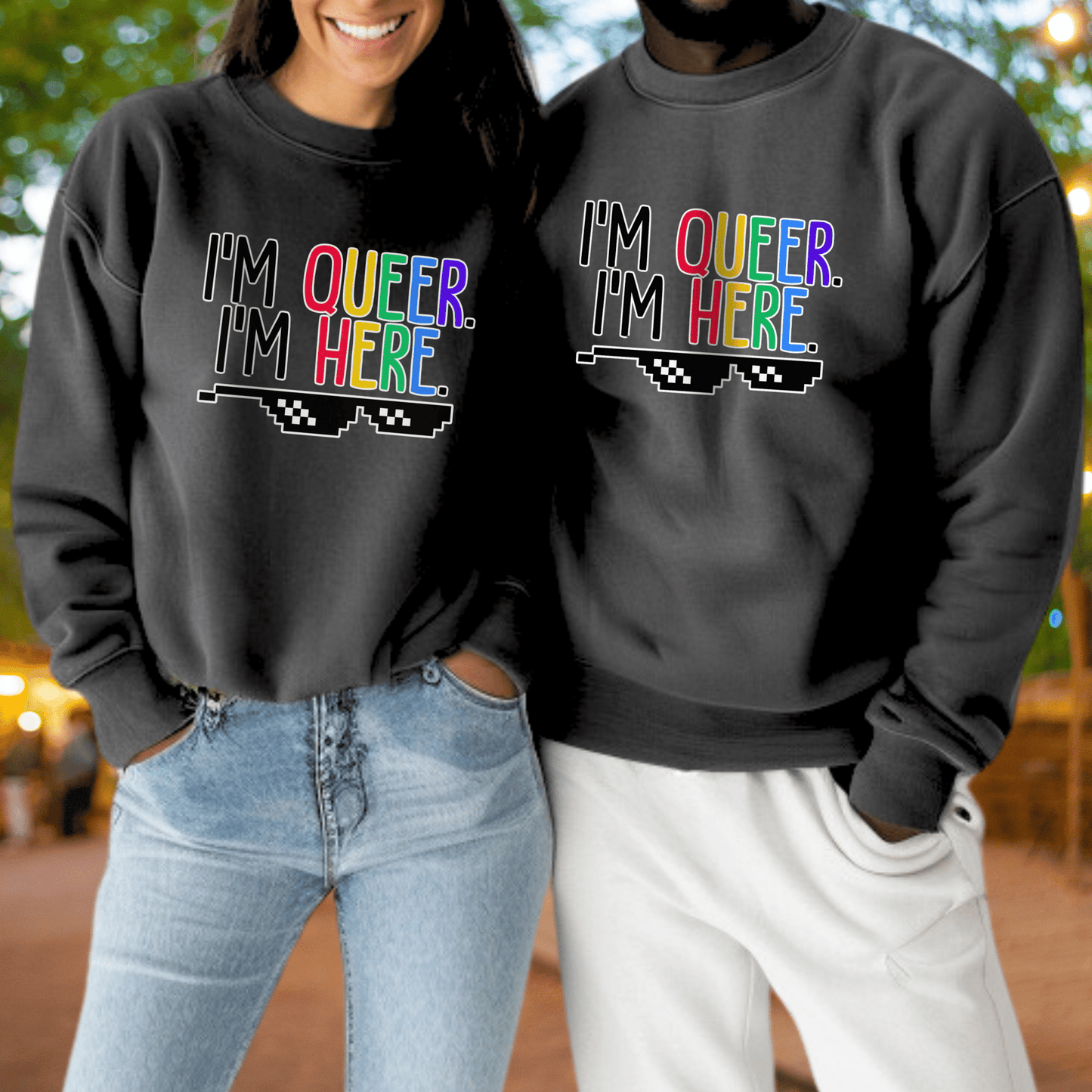 I'm Queer I'm Here LGBTQ+ Sweatshirt | Adult S–3XL - Aphantastic Designs
