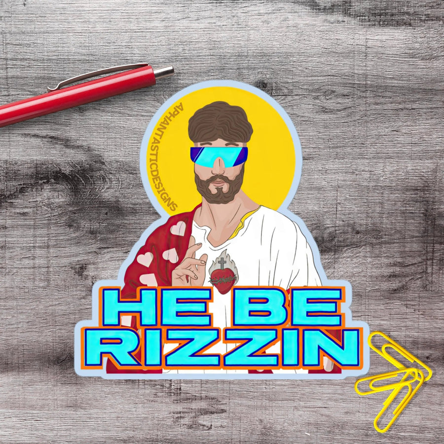 Jesus He Be Rizzin Gen Z Alpha Slang Vinyl Sticker - Aphantastic Designs
