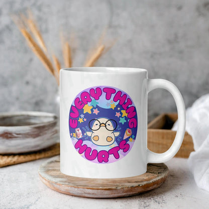 Kawaii Everything Hurts Mug | Ceramic, Left Hand Friendly, & Dishwasher Safe - Aphantastic Designs