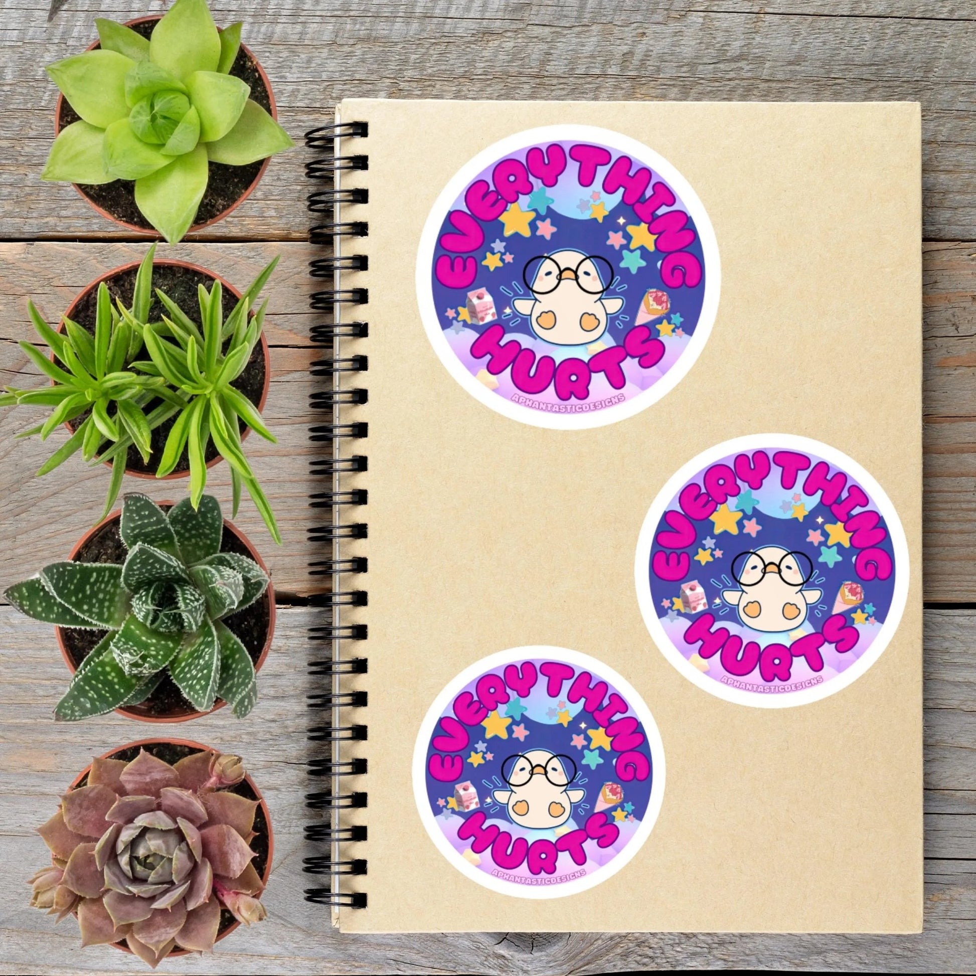 Kawaii Everything Hurts Vinyl Sticker - Aphantastic Designs