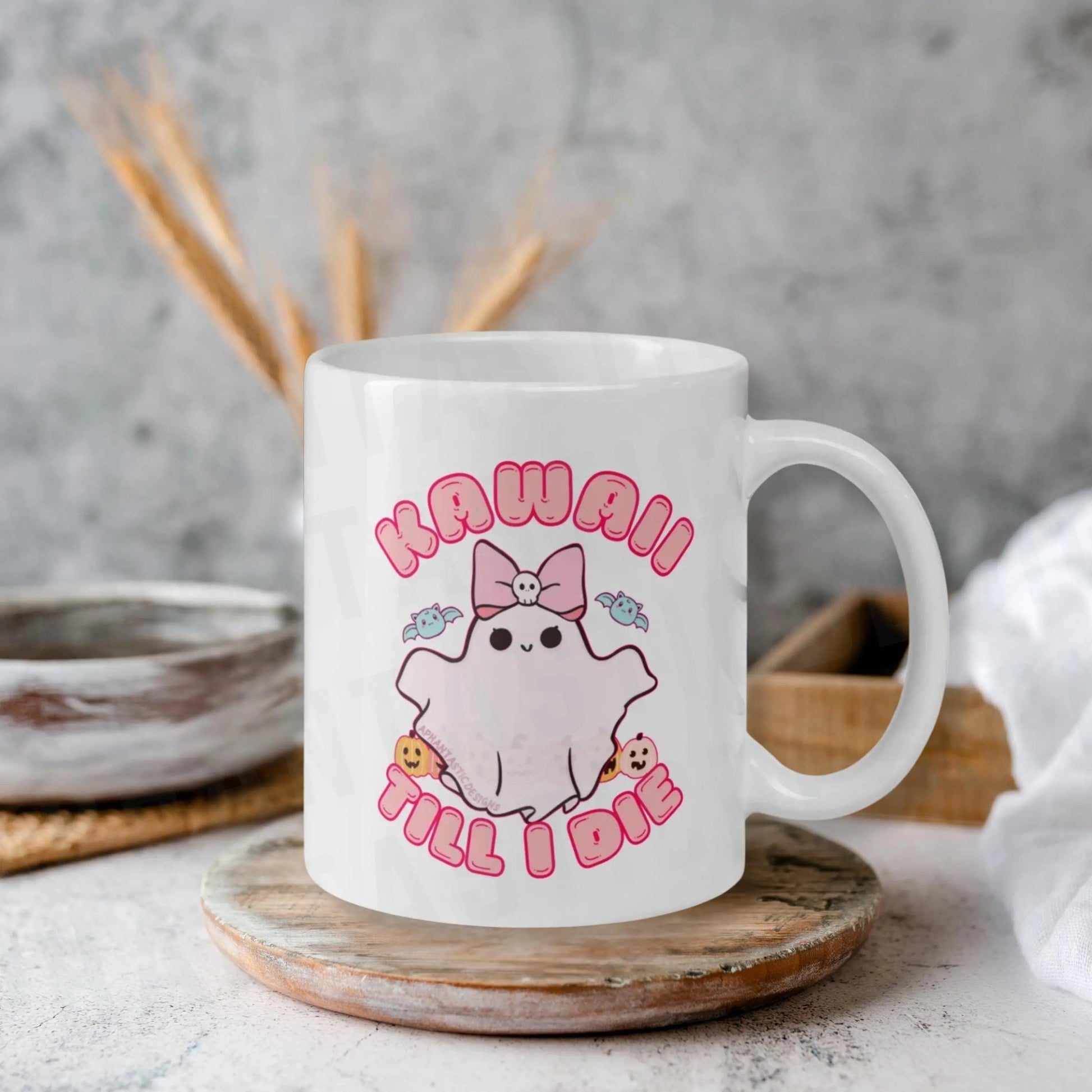 Kawaii Till I Die Ghost Mug | Ceramic, Left Hand Friendly, & Dishwasher Safe - Aphantastic Designs