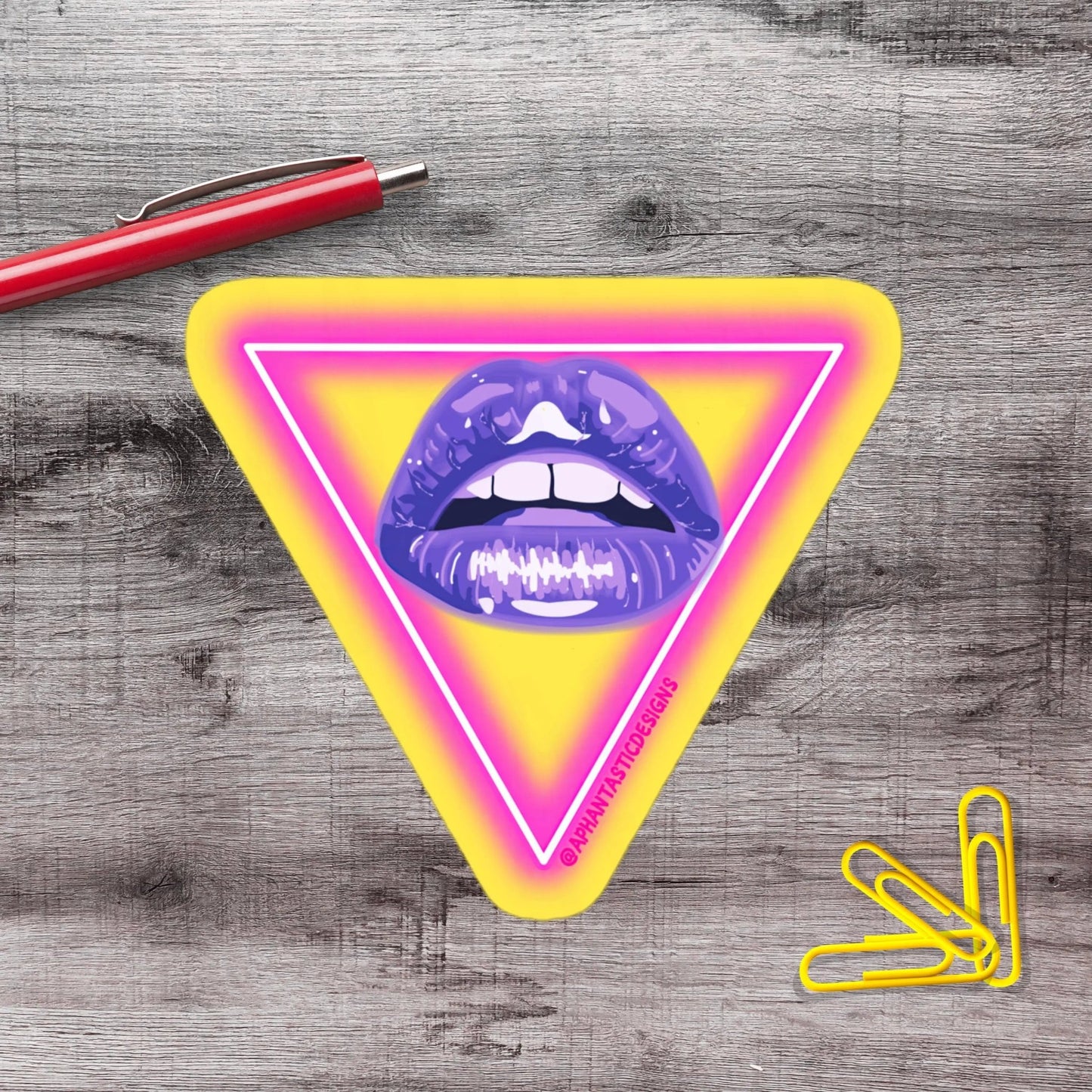 LGBTQ Lesbian Bi Pride Pink Yellow Triangle Vinyl Sticker - Aphantastic Designs