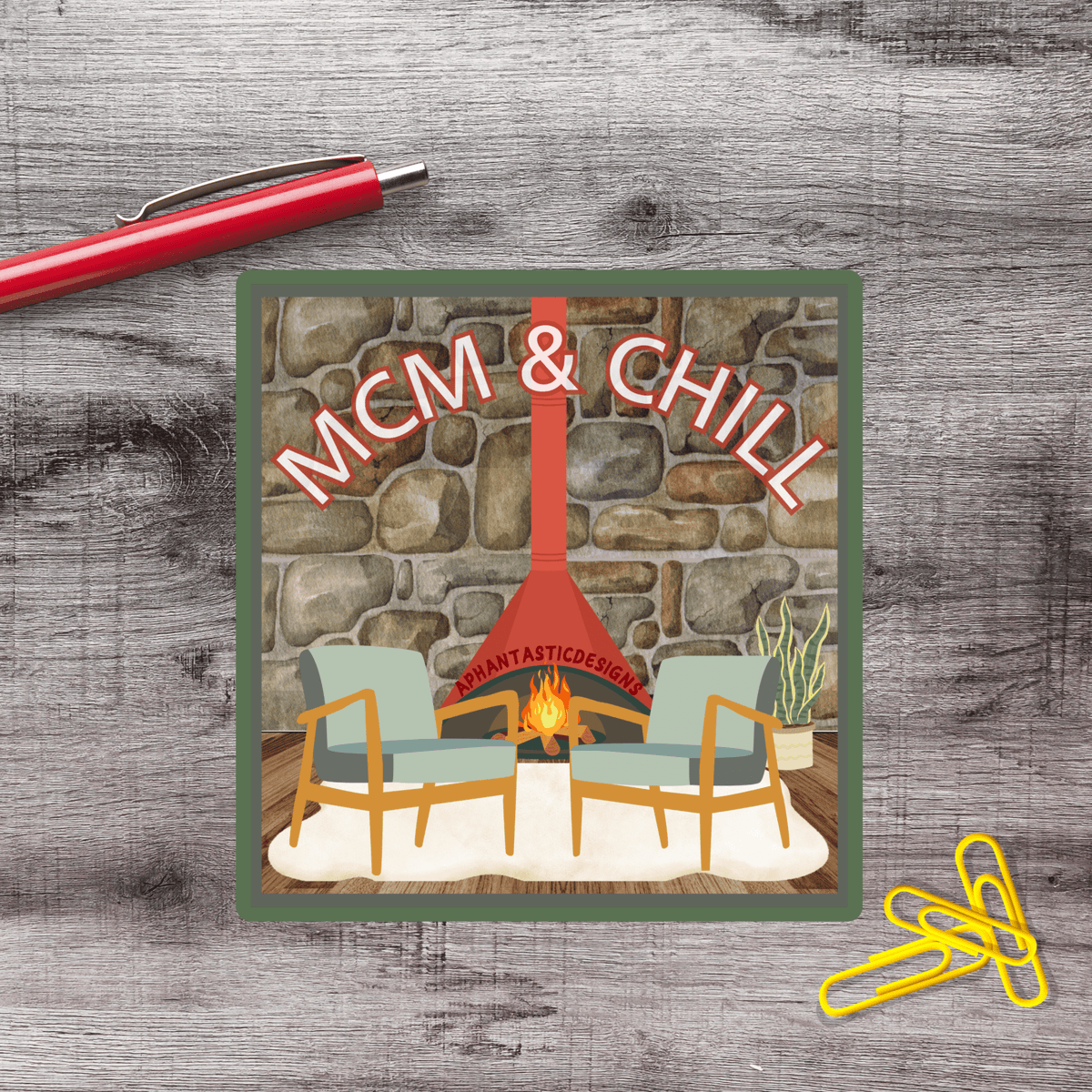 MCM And Chill Mid - Century Modern Vinyl Sticker - Aphantastic Designs