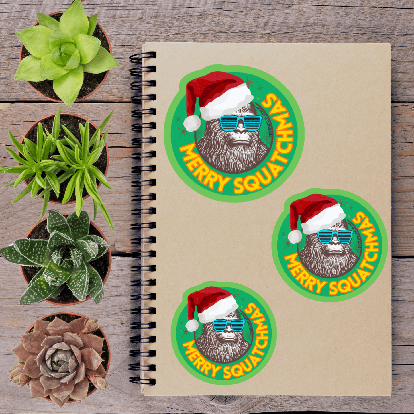 Merry Squatchmas Bigfoot Santa Christmas Vinyl Sticker - Aphantastic Designs