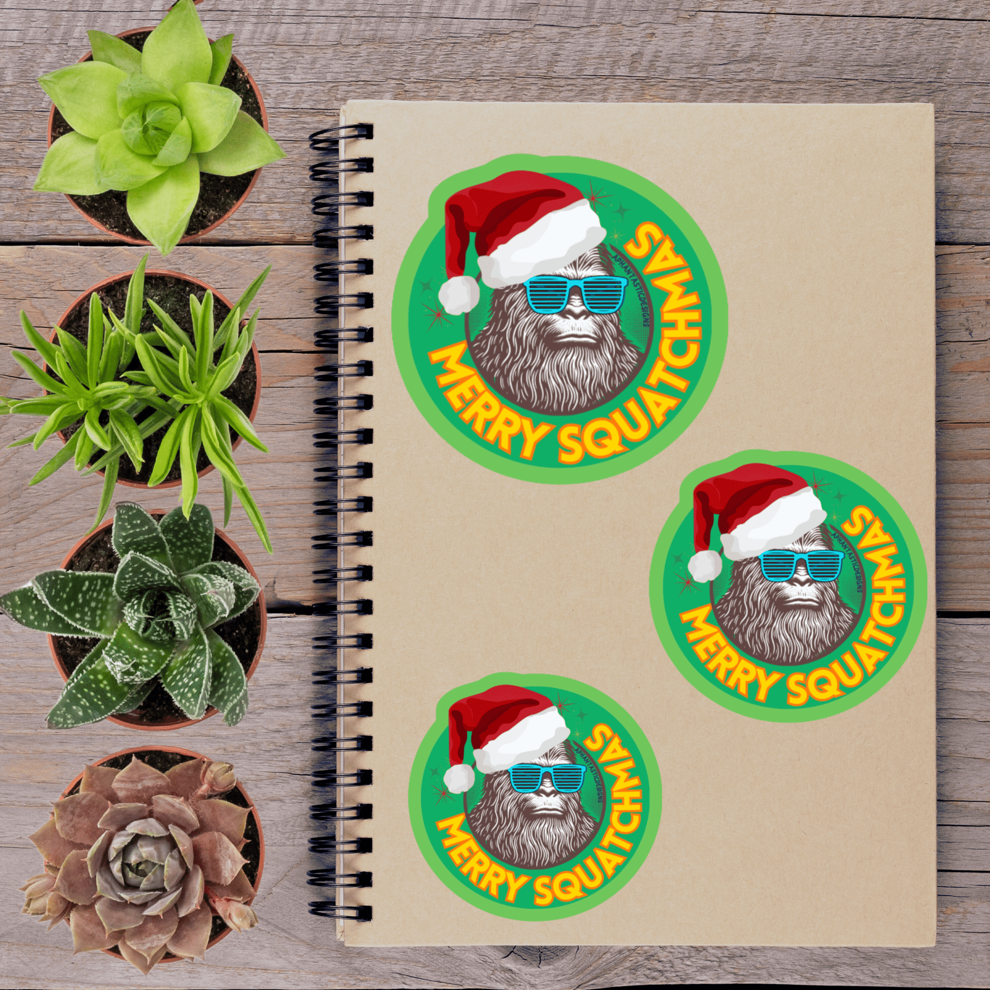 Merry Squatchmas Bigfoot Santa Christmas Vinyl Sticker - Aphantastic Designs