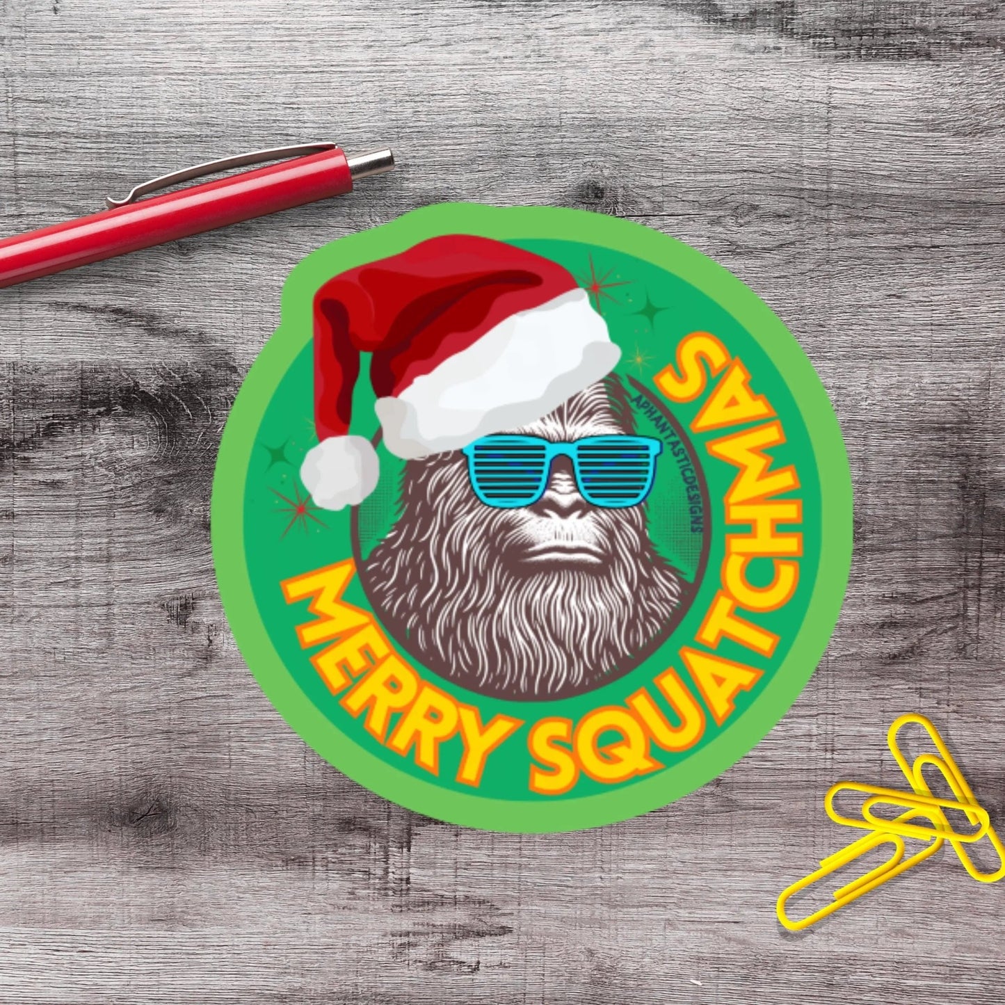 Merry Squatchmas Bigfoot Santa Christmas Vinyl Sticker - Aphantastic Designs