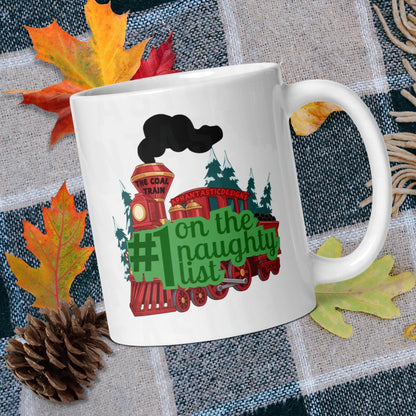 Naughty List Coal Train Christmas Mug | Ceramic, Left Hand Friendly, & Dishwasher Safe - Aphantastic Designs