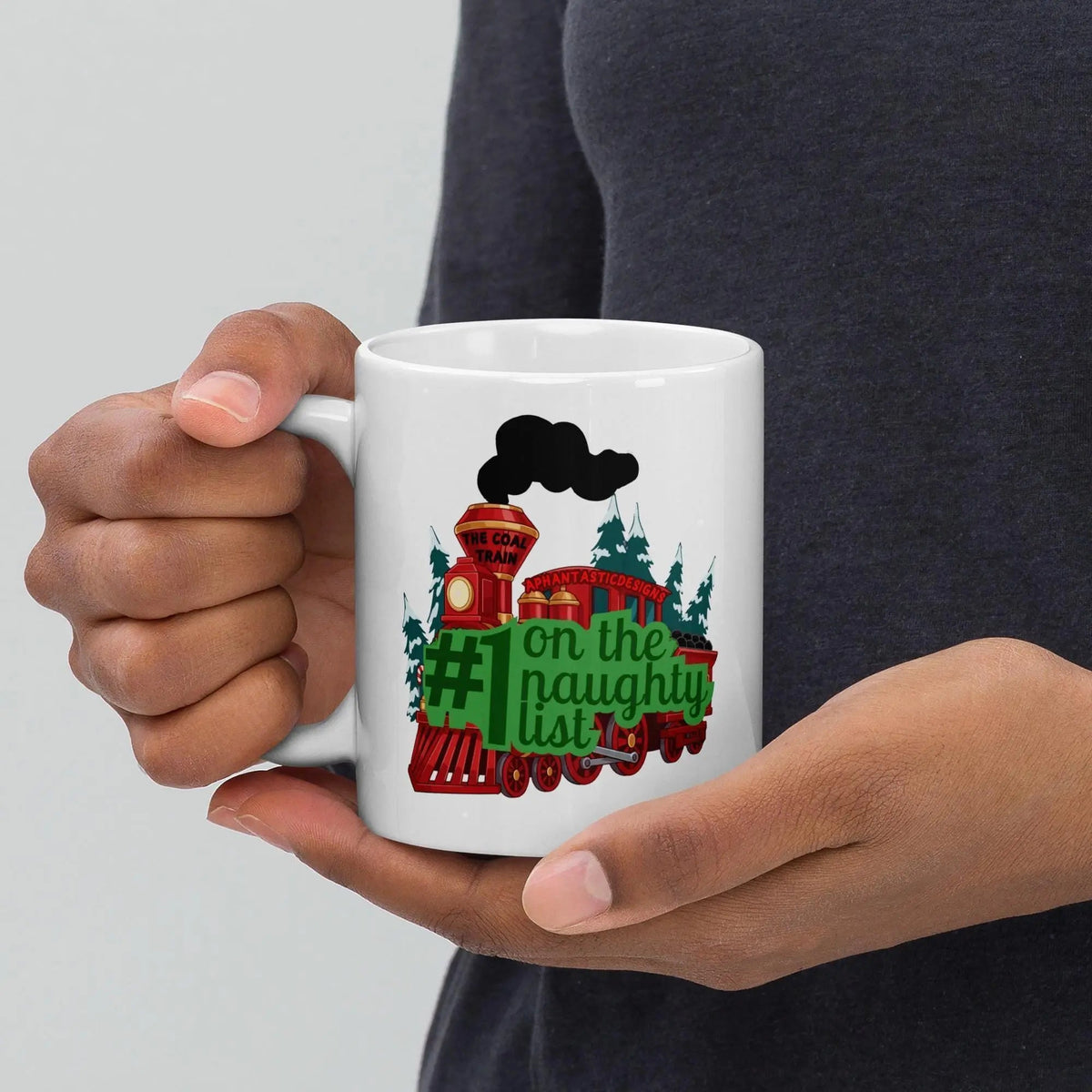 Naughty List Coal Train Christmas Mug | Ceramic, Left Hand Friendly, & Dishwasher Safe - Aphantastic Designs