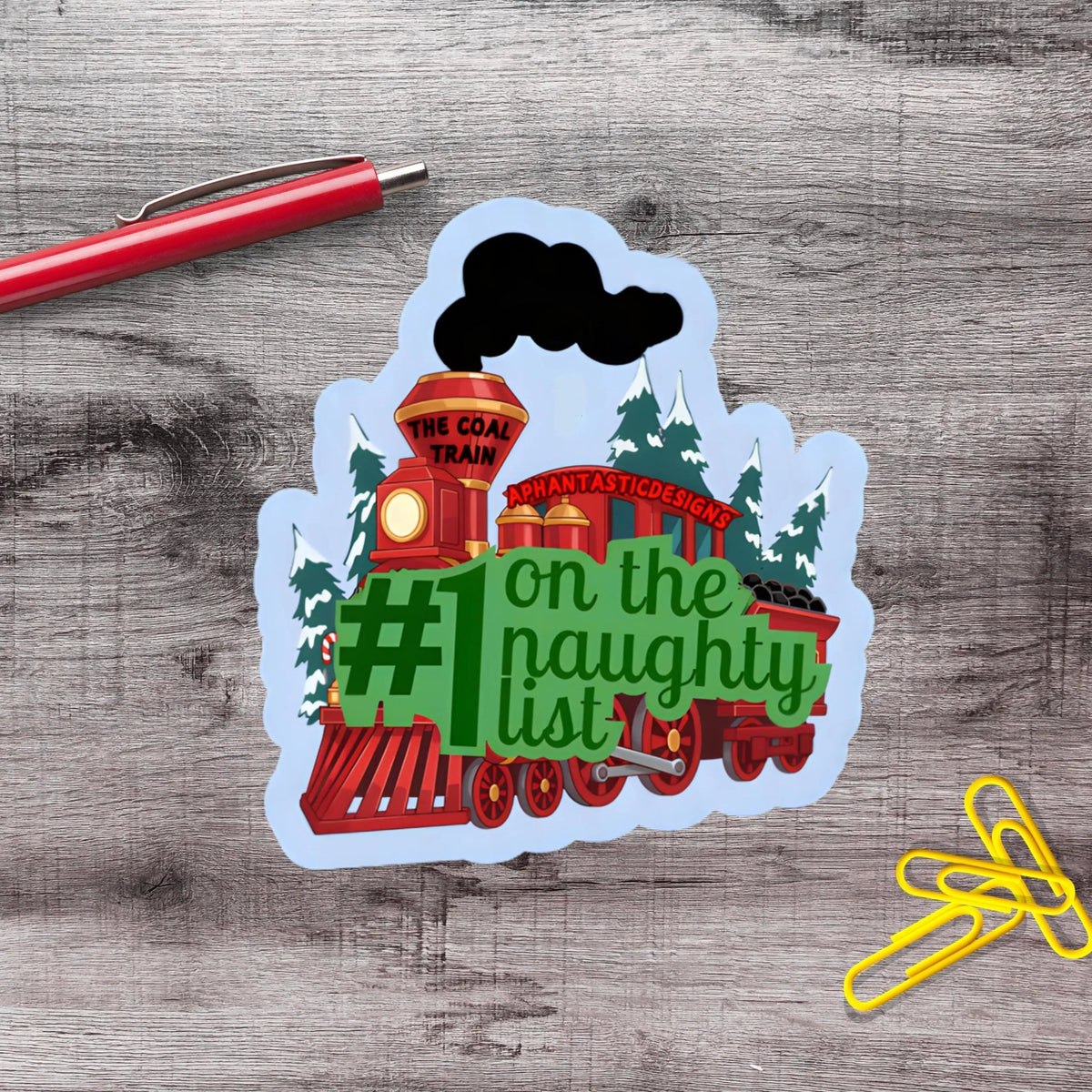 Naughty List Coal Train Christmas Vinyl Sticker - Aphantastic Designs