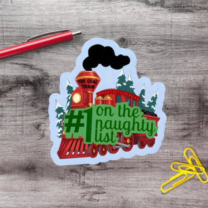 Naughty List Coal Train Christmas Vinyl Sticker - Aphantastic Designs