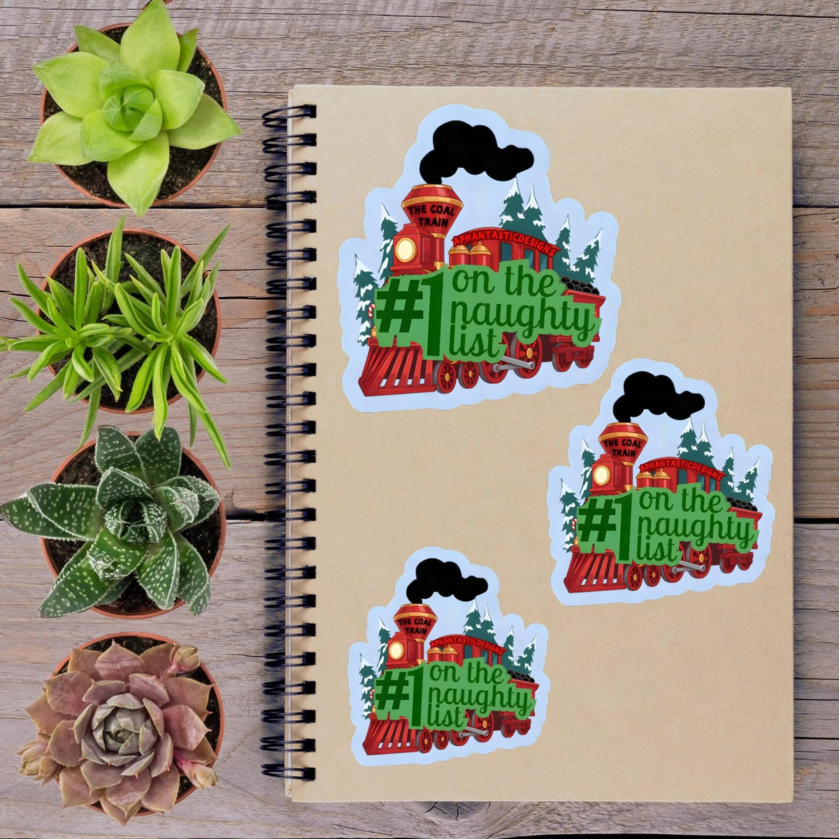 Naughty List Coal Train Christmas Vinyl Sticker - Aphantastic Designs