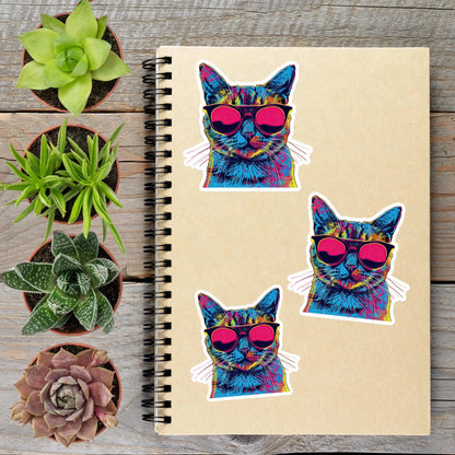 Neon Summer Vibes Sunglasses Cat Vinyl Sticker - Aphantastic Designs