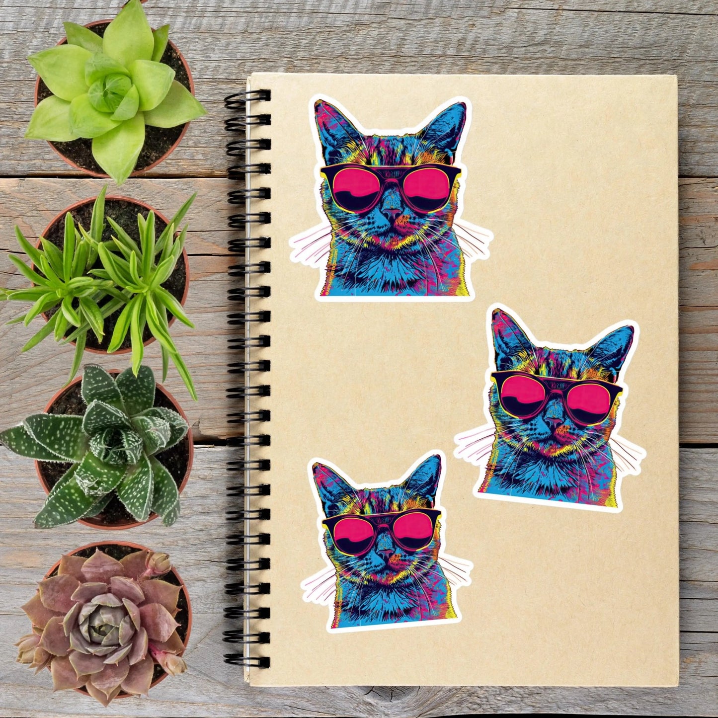 Neon Summer Vibes Sunglasses Cat Vinyl Sticker - Aphantastic Designs