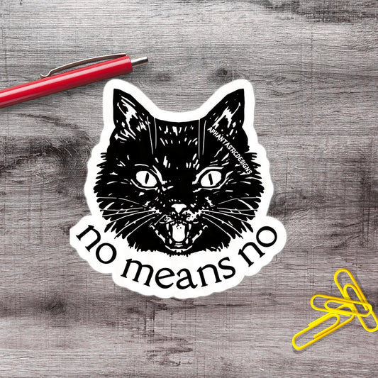 No Means No Black Cat Vinyl Sticker - Aphantastic Designs