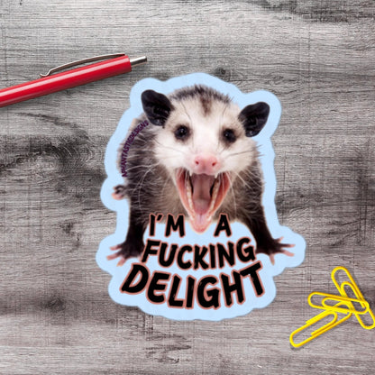 NSFW I'm A Delight Opossum Vinyl Sticker - Aphantastic Designs