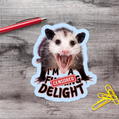 NSFW I'm A Delight Opossum Vinyl Sticker - Aphantastic Designs