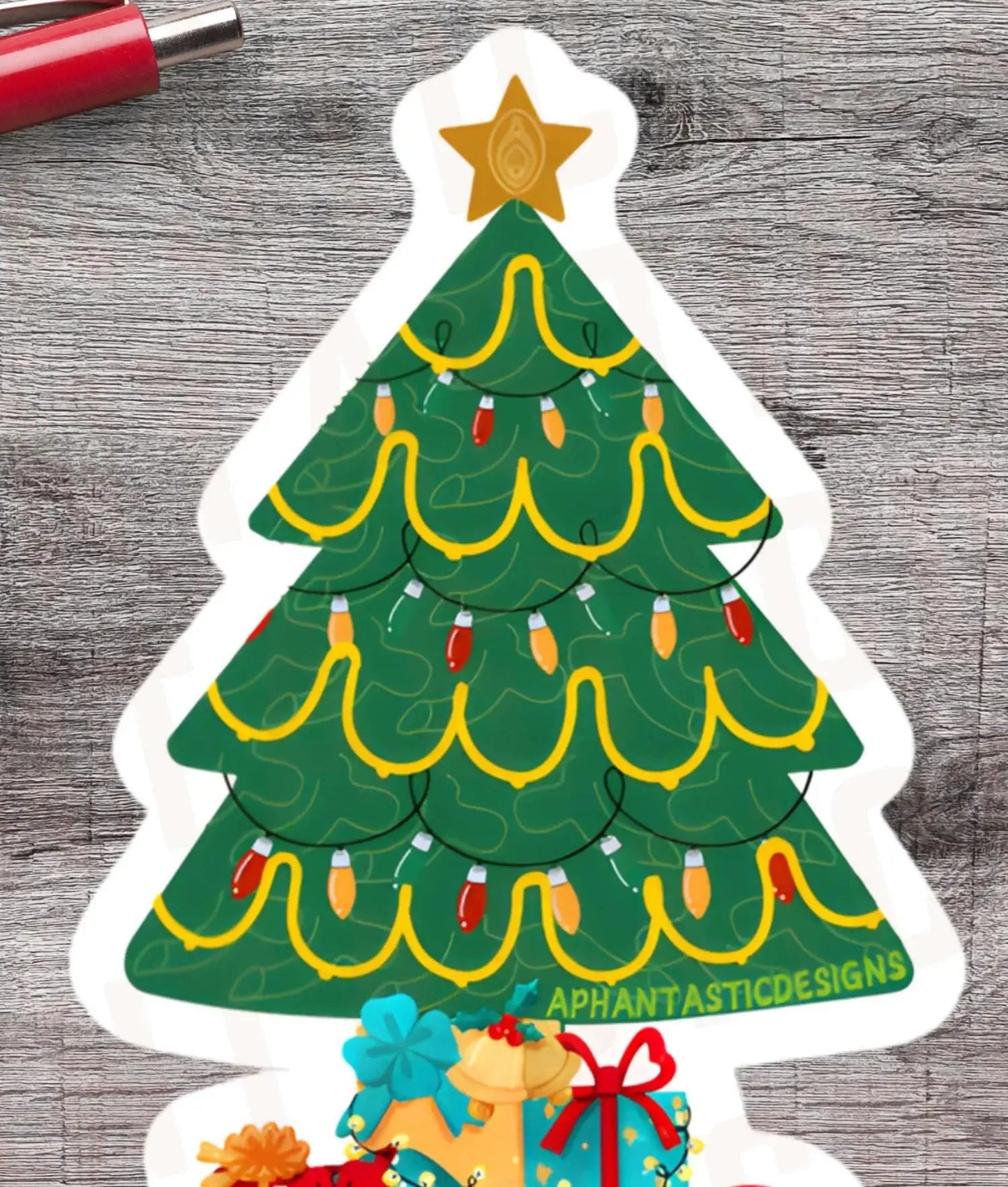 NSFW Naughty Inappropriate Christmas Tree Vinyl Sticker - Aphantastic Designs