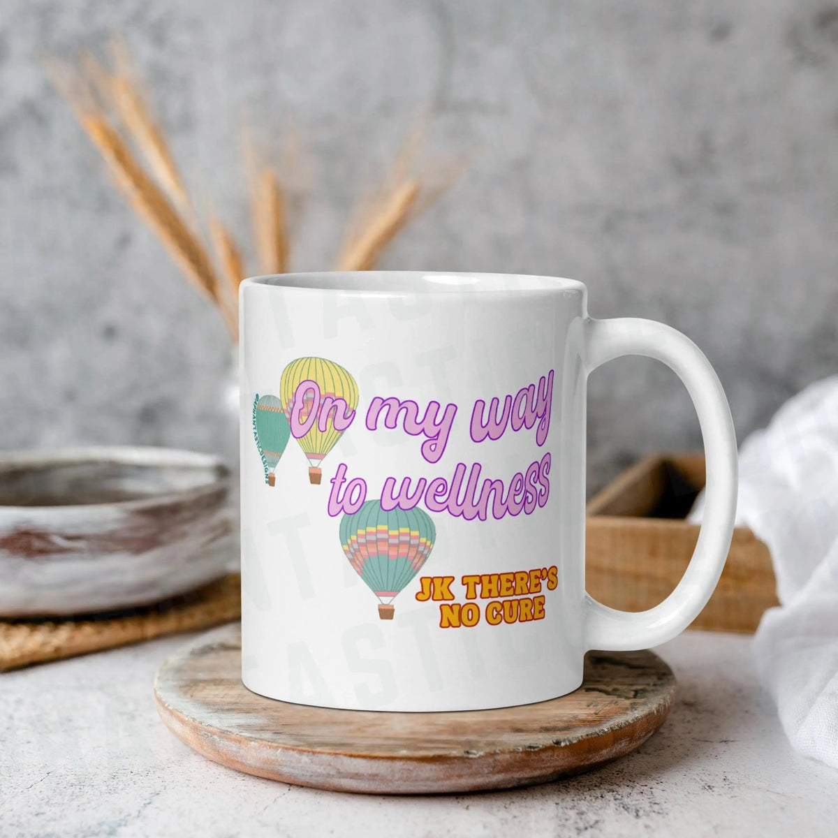 On My Wall To Wellness JK Theres No Cure Chronic Illness Mug | Ceramic, Left Hand Friendly, & Dishwasher Safe - Aphantastic Designs