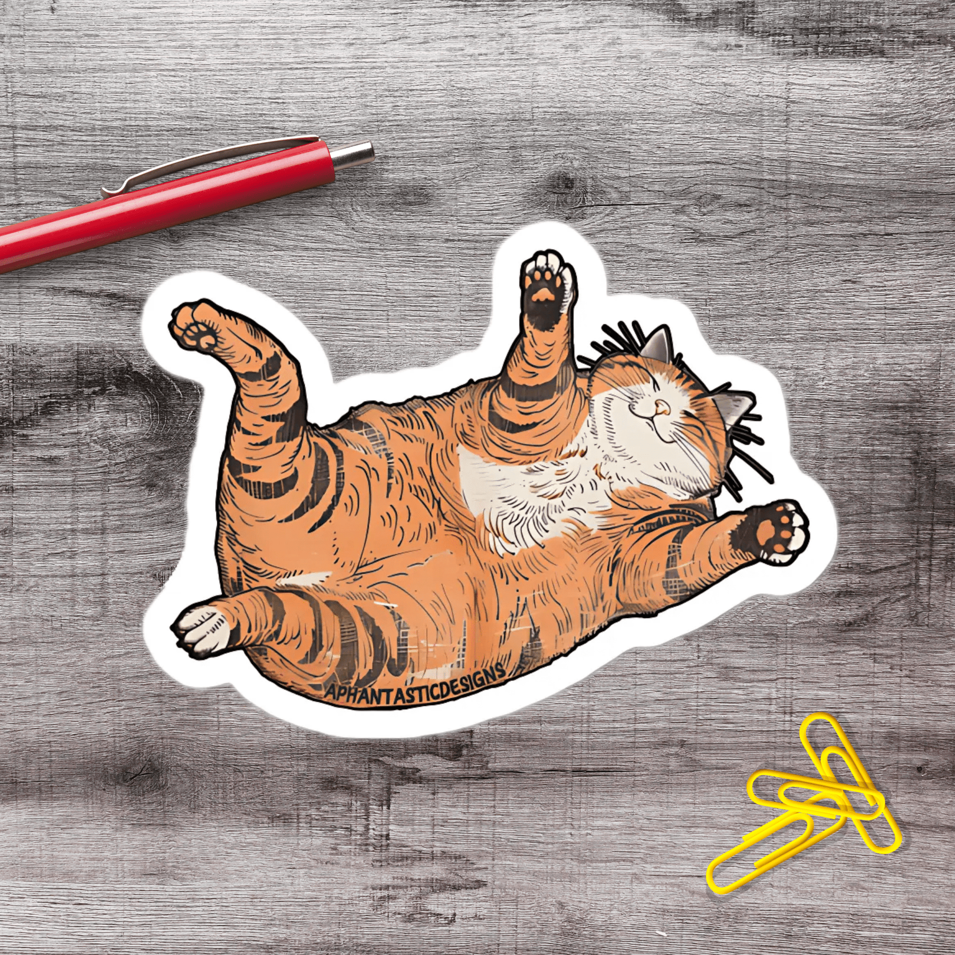 Orange Tabby Cat Vinyl Sticker - Aphantastic Designs