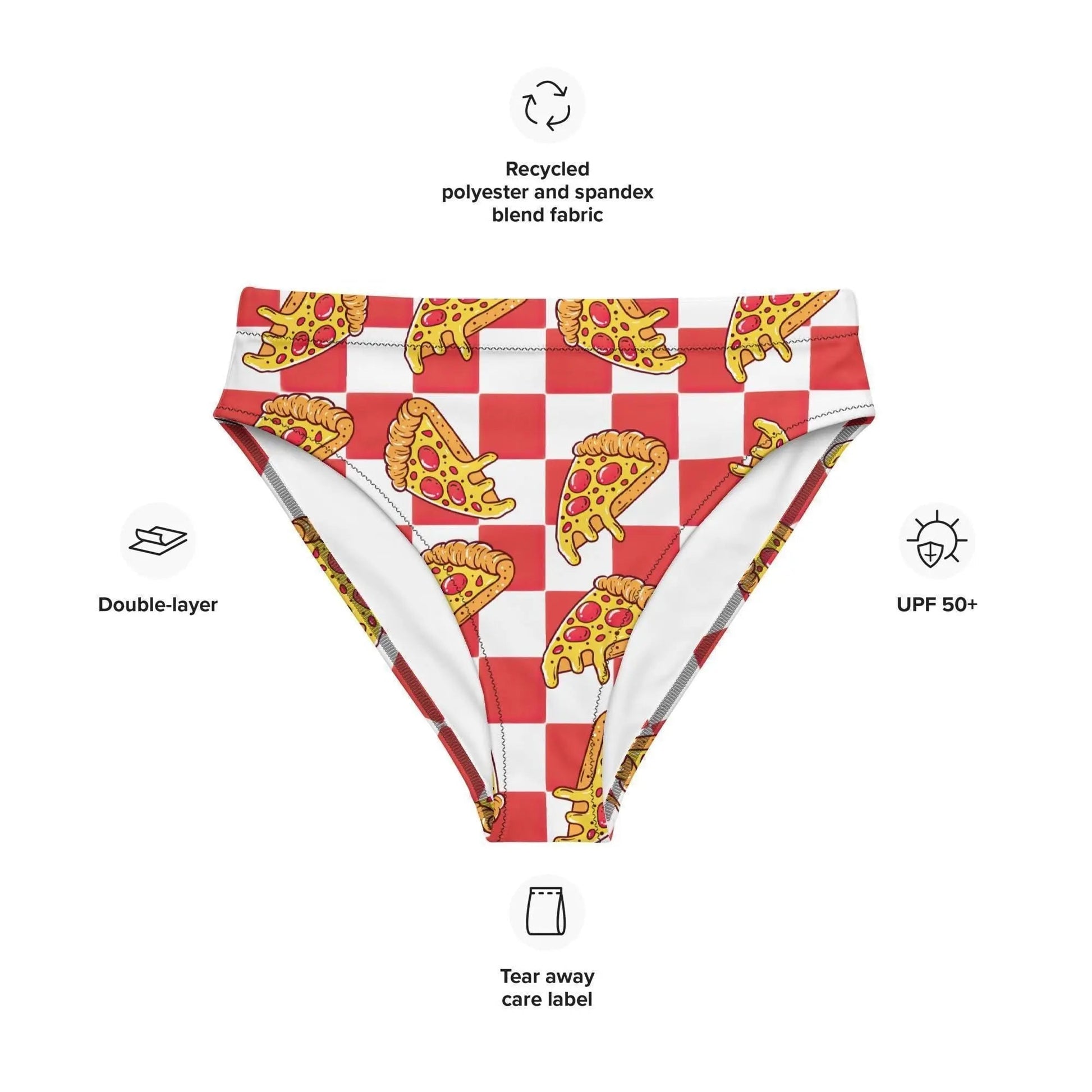Pizza Swimsuit High Waisted or String Bikini Bottoms | Recycled UPF 50+ 2XS–6XL Plus - Aphantastic Designs