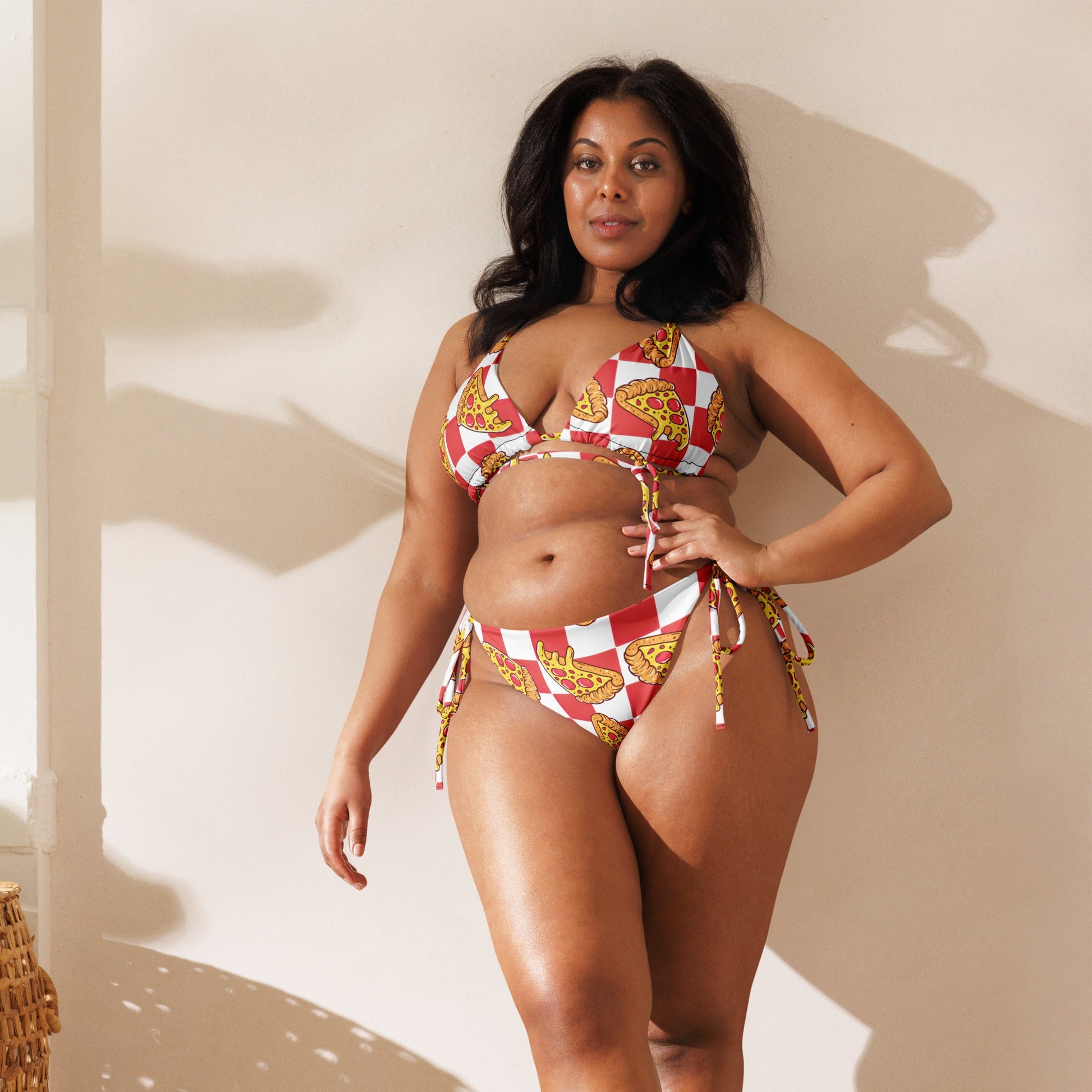 Pizza Swimsuit High Waisted or String Bikini Set | Recycled Padded UPF 50+ 2XS–6XL Plus - Aphantastic Designs