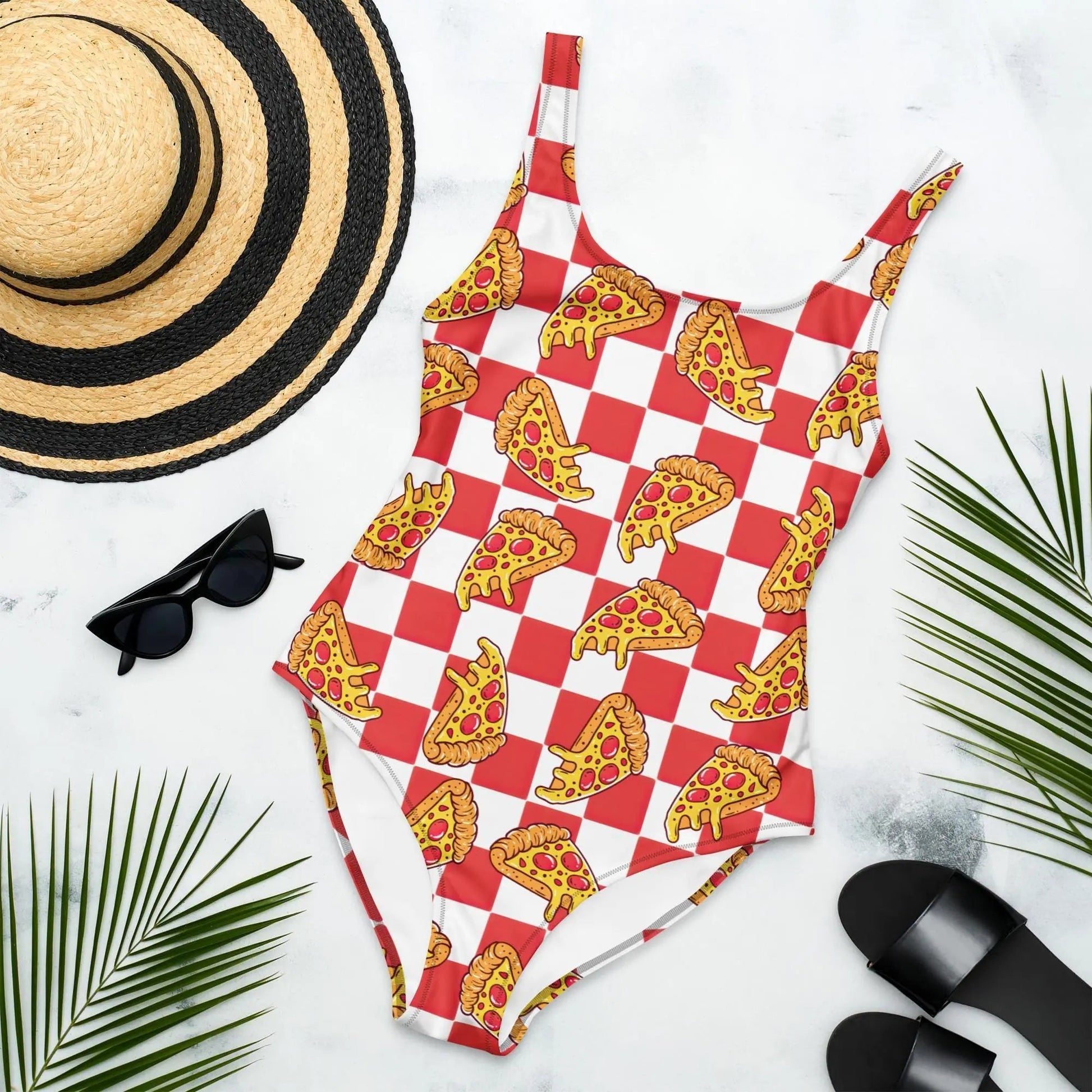 Pizza Swimsuit Modest One Piece Festival Rave Fit | UPF 50+ 4 - Way Stretch XS–3XL - Aphantastic Designs