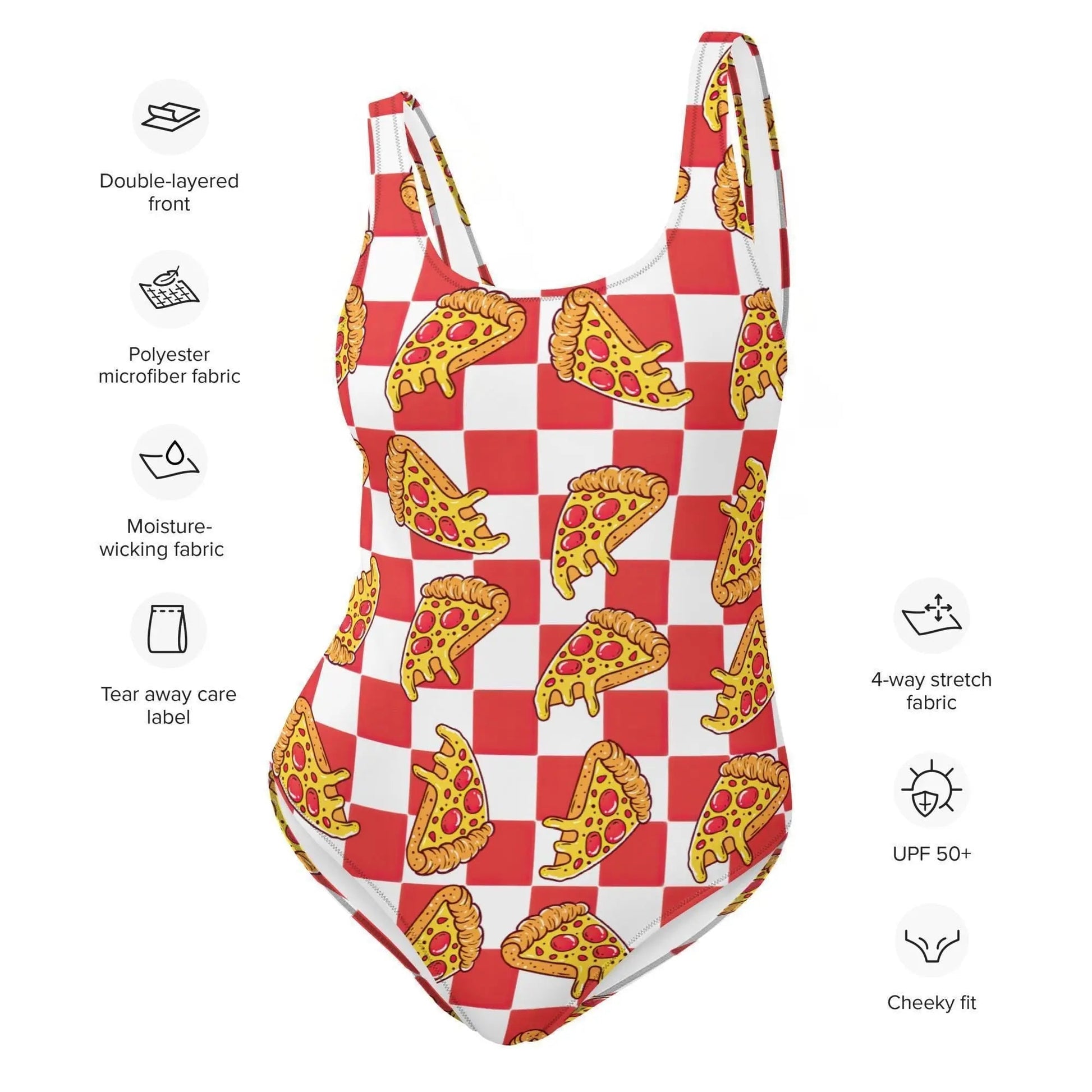 Pizza Swimsuit Modest One Piece Festival Rave Fit | UPF 50+ 4 - Way Stretch XS–3XL - Aphantastic Designs