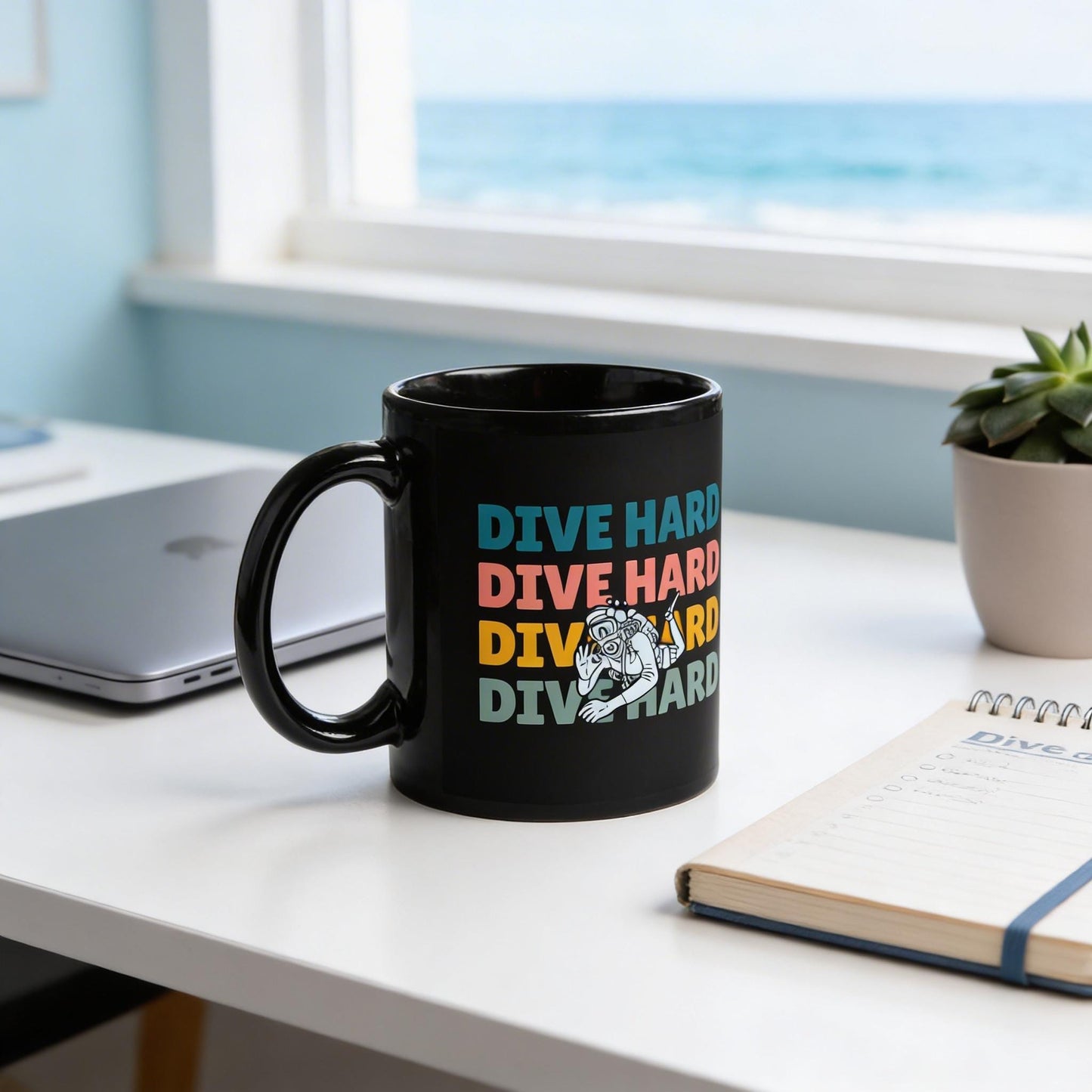 Rad Dive Hard Scuba Diver Coffee Mug | Ceramic, Left Hand Friendly, & Dishwasher Safe - Aphantastic Designs