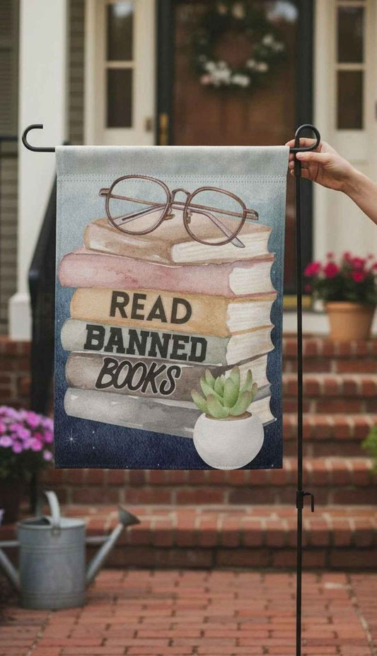 Read Banned Books Library Garden Flag