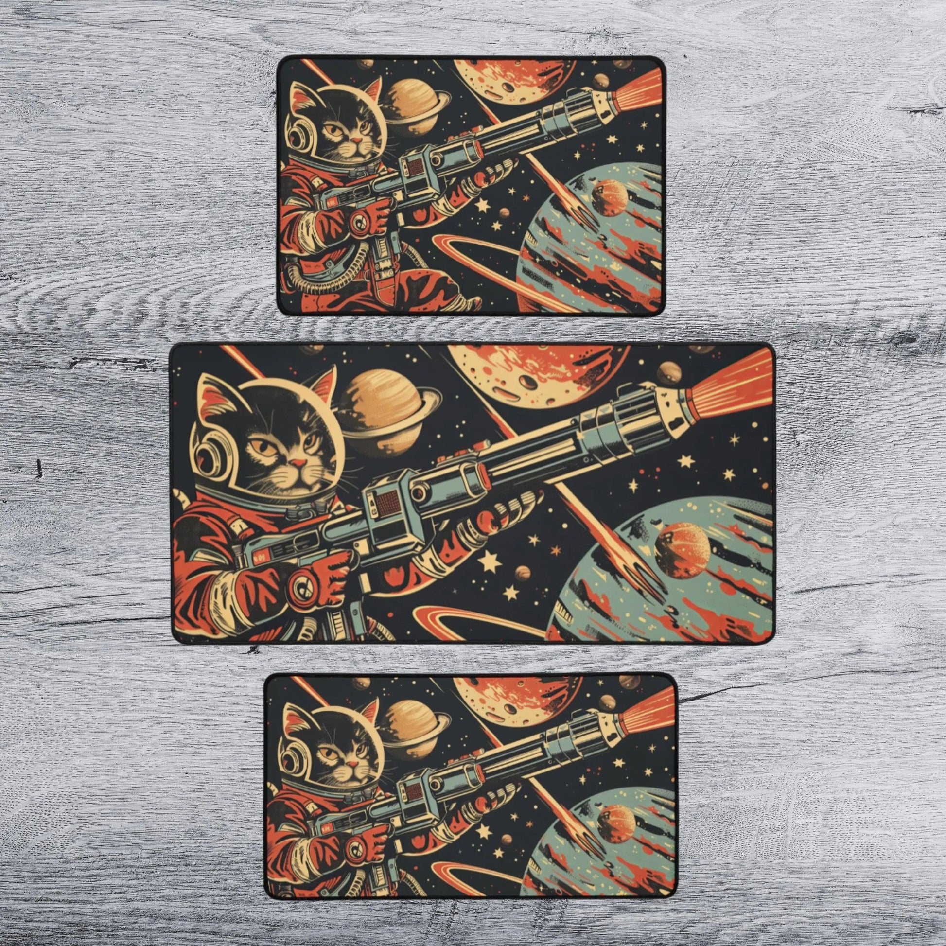 Retro Style Space Cat Scifi Mouse Pad Deskmat | 4 SIZES - Aphantastic Designs