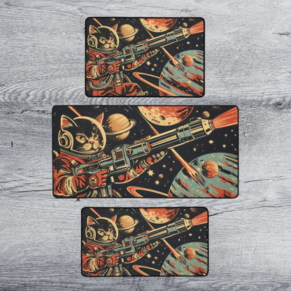 Retro Style Space Cat Scifi Mouse Pad Deskmat | 4 SIZES - Aphantastic Designs