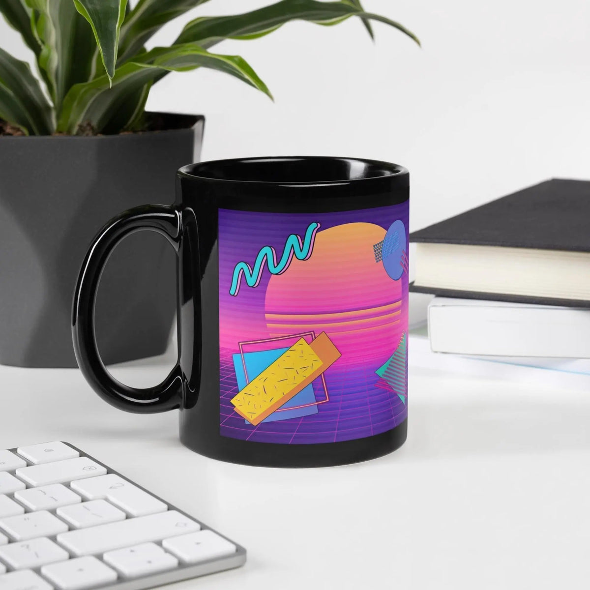 Retrowave Coffee Mug Vaporwave Synthwave | Ceramic, Left Hand Friendly, & Dishwasher Safe - Aphantastic Designs