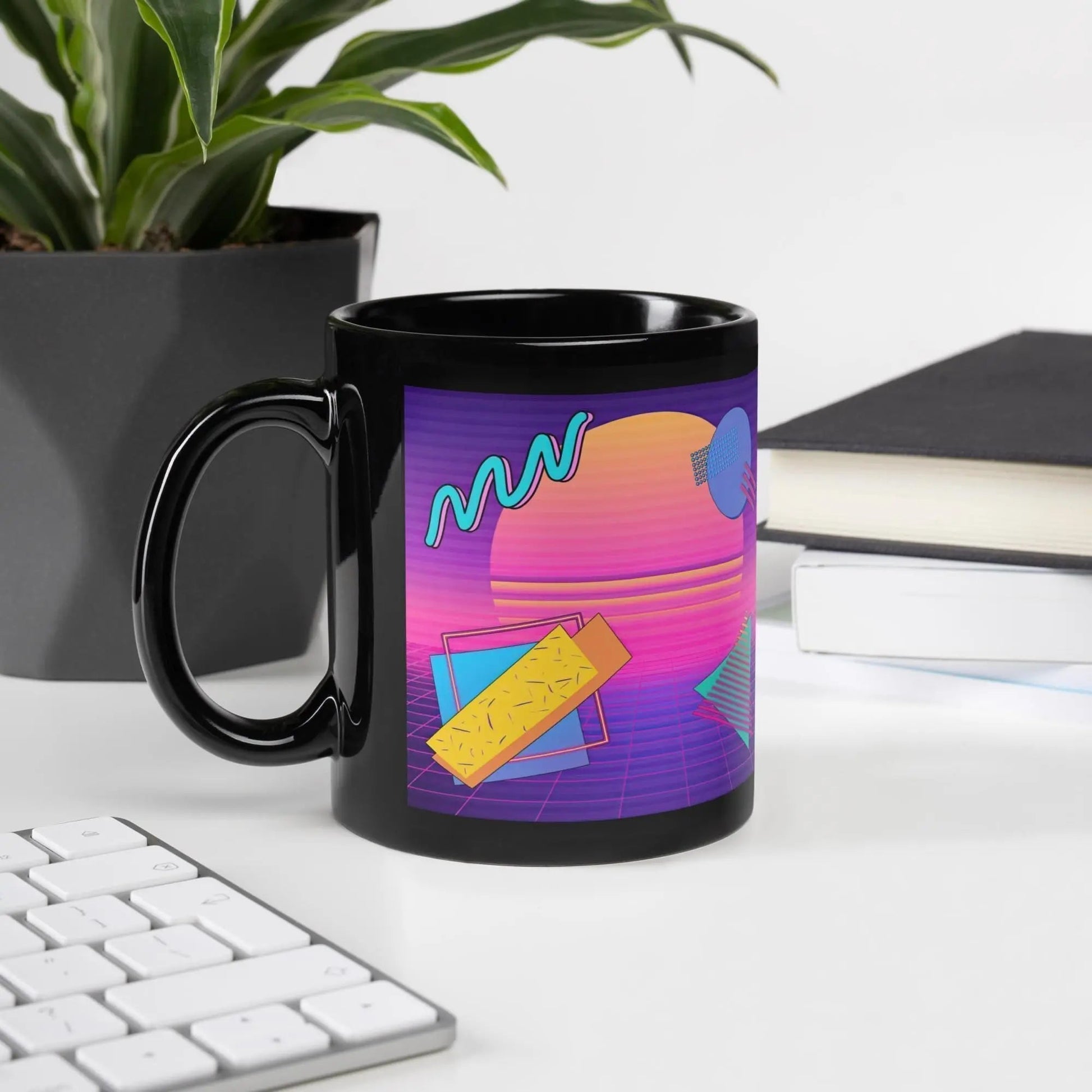 Retrowave Coffee Mug Vaporwave Synthwave | Ceramic, Left Hand Friendly, & Dishwasher Safe - Aphantastic Designs
