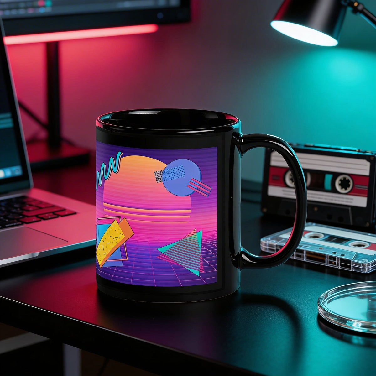 Retrowave Coffee Mug Vaporwave Synthwave | Ceramic, Left Hand Friendly, & Dishwasher Safe - Aphantastic Designs