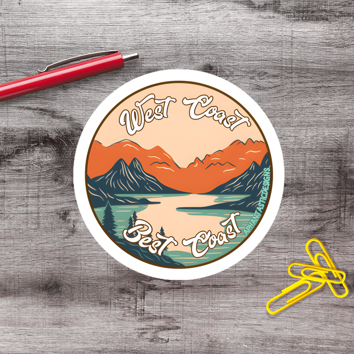 Round West Coast Best Coast PNW Vinyl Sticker - Aphantastic Designs