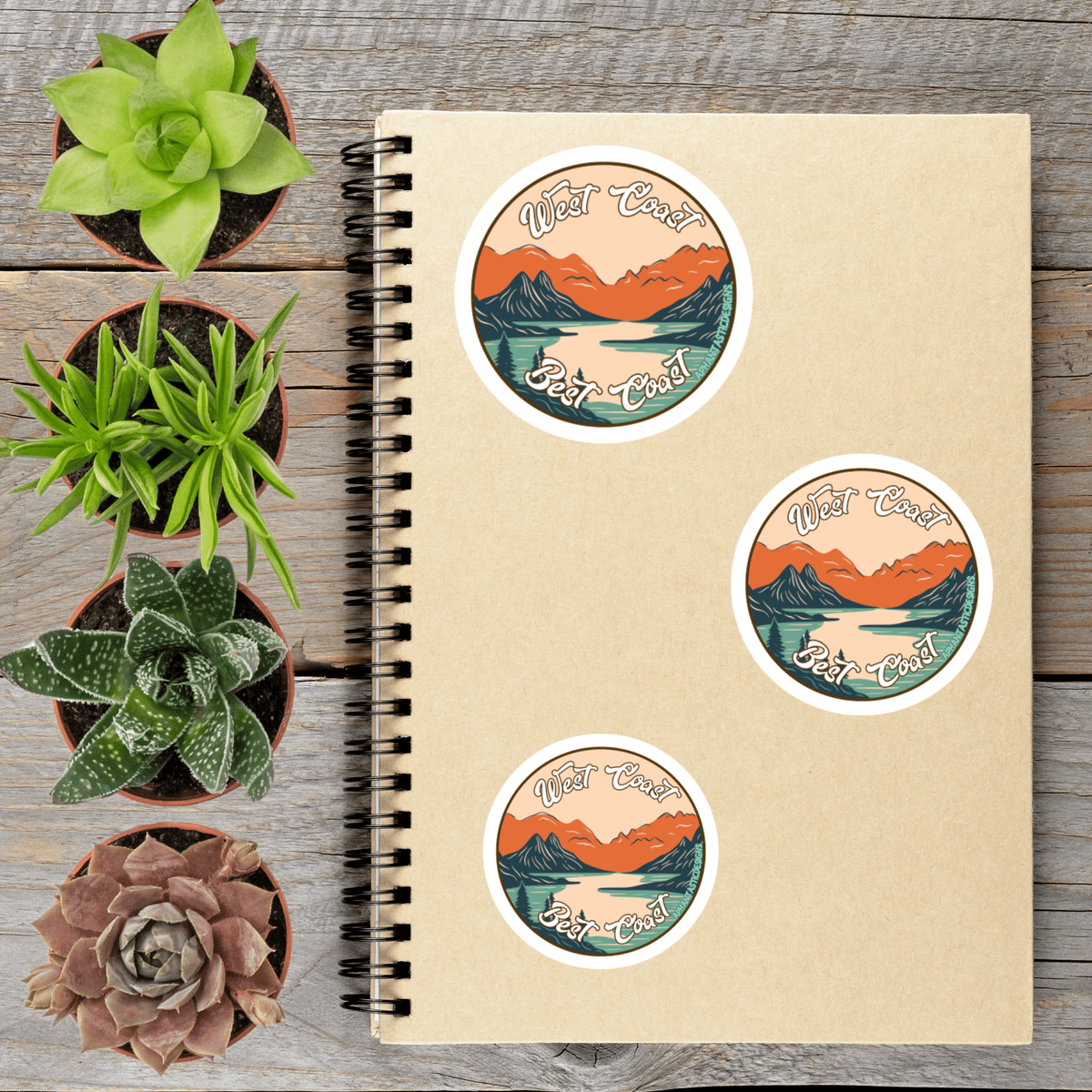 Round West Coast Best Coast PNW Vinyl Sticker - Aphantastic Designs
