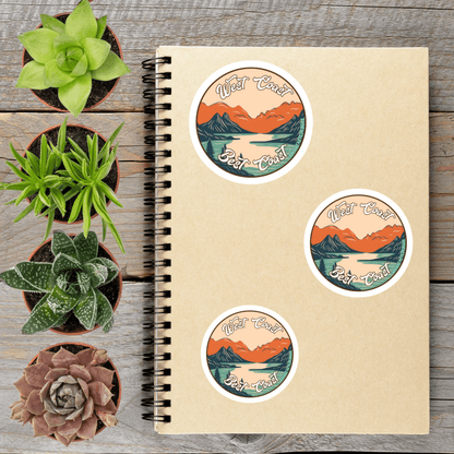 Round West Coast Best Coast PNW Vinyl Sticker - Aphantastic Designs