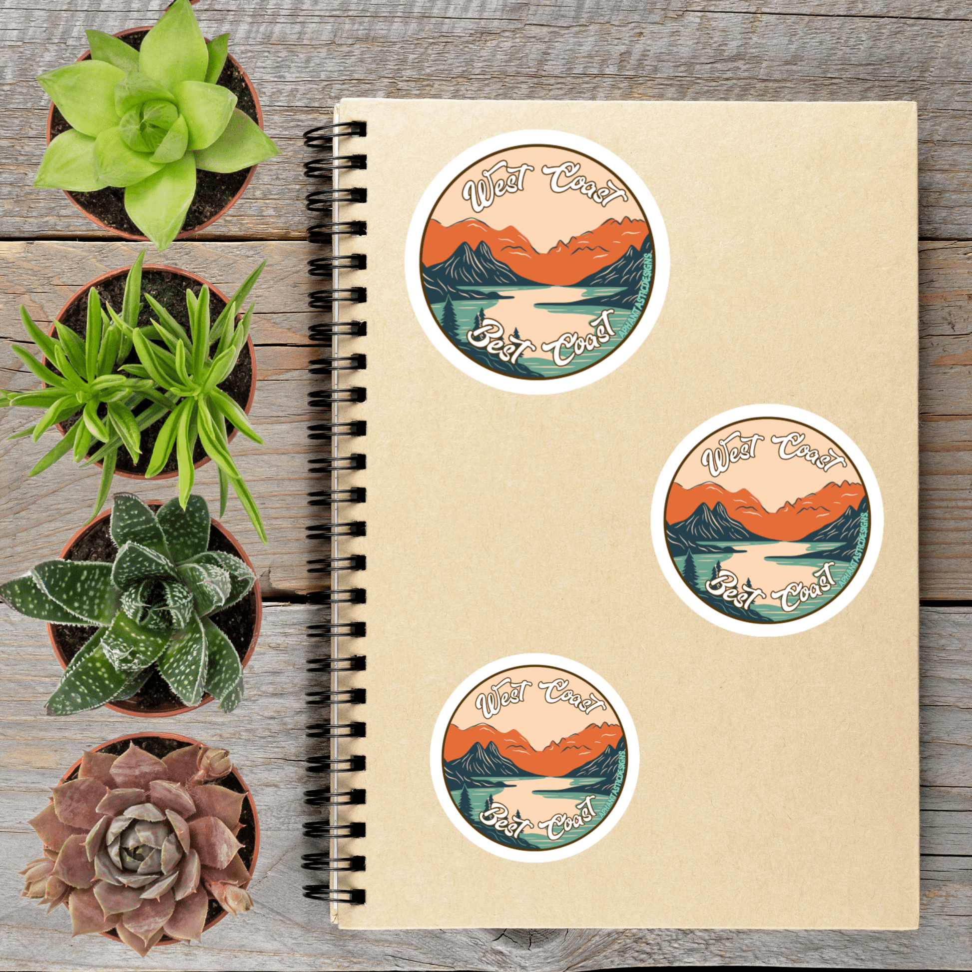 Round West Coast Best Coast PNW Vinyl Sticker - Aphantastic Designs
