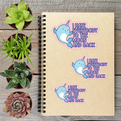 2-6 Inch Salty Vibes I hate Everyone Kawaii Narwhal Vinyl Sticker Aphantastic Designs