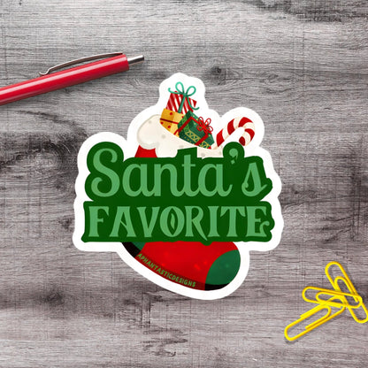 Santas Favorite Christmas Vinyl Sticker - Aphantastic Designs