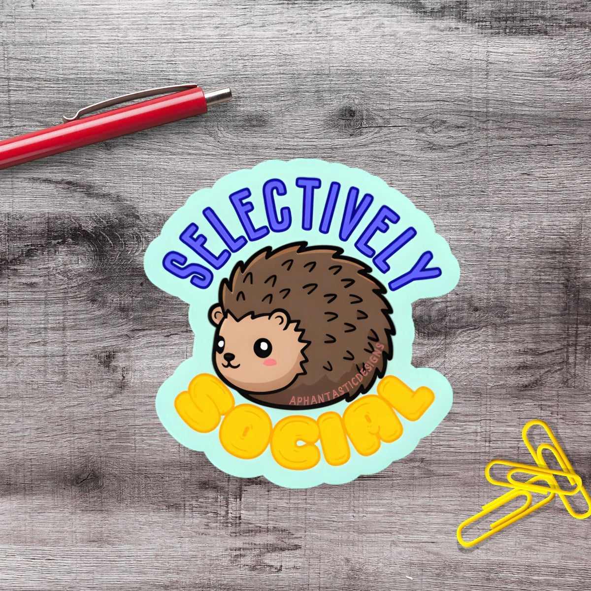 Selectively Social Hedgehog Vinyl Sticker - Aphantastic Designs