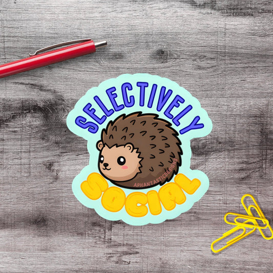 Selectively Social Hedgehog Vinyl Sticker - Aphantastic Designs