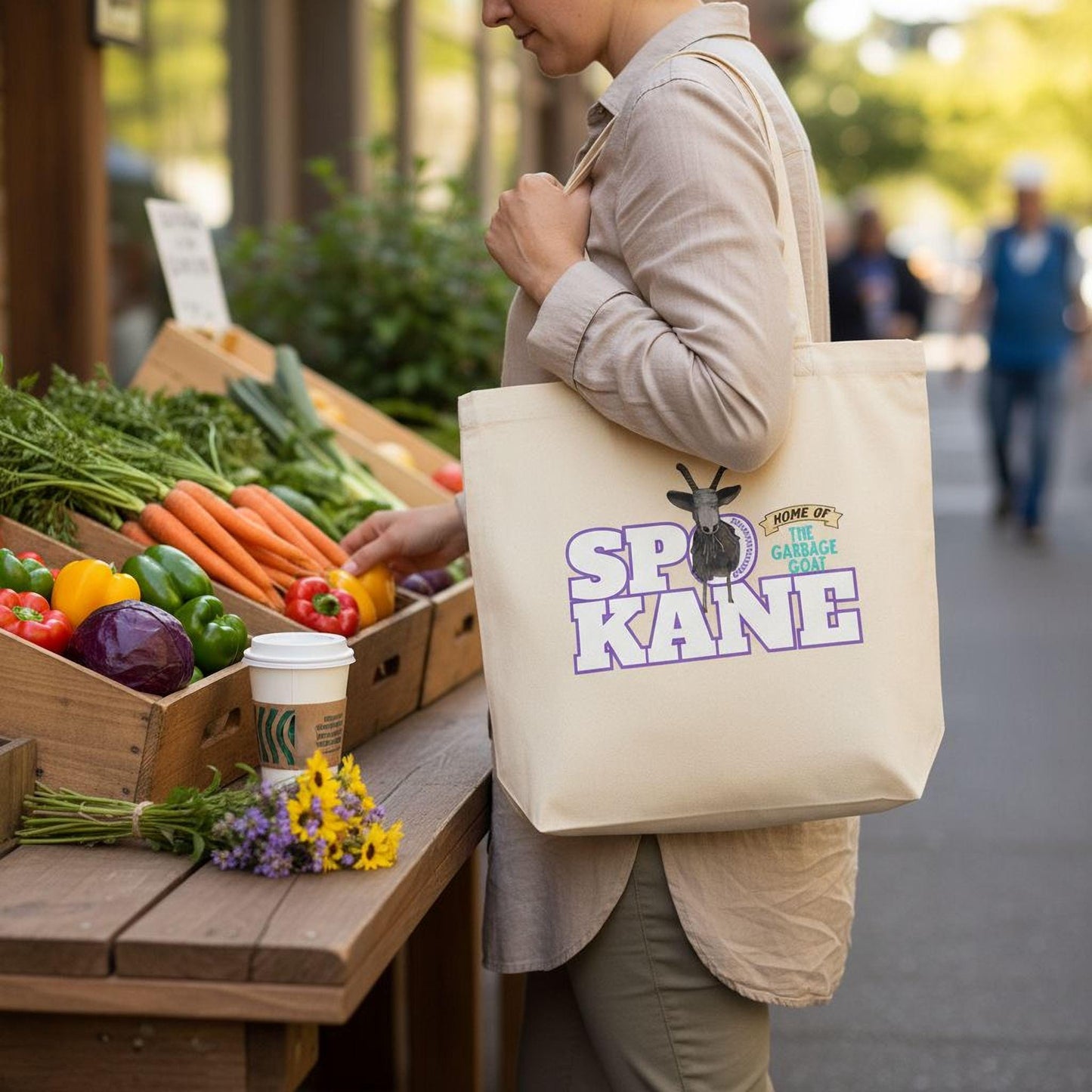 Spokane Home Of The Garbage Goat PNW Organic Cotton Tote Bag - Aphantastic Designs