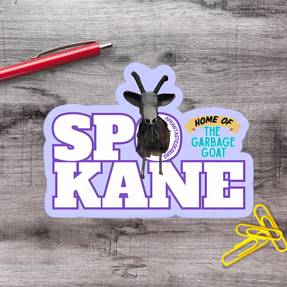 Spokane Washington Home Of The Garbage Goat Vinyl Sticker - Aphantastic Designs